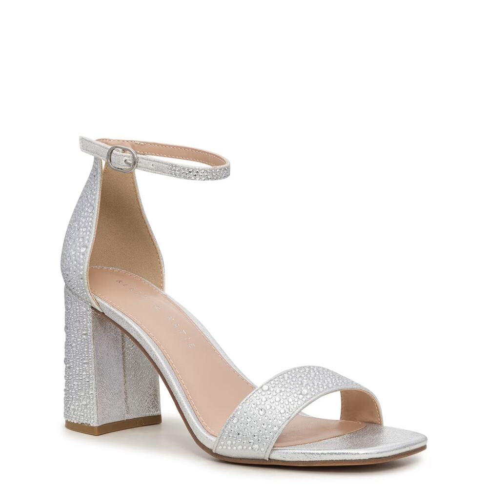 Kelly & Katie Sz 8.5M Caital Silver Rhinestone Embellished Block Heel Sandals